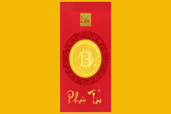 Mẫu bao lì xì đồng xu Bitcoin được mạ vàng là gợi ý thích hợp dành tặng cho bạn bè hoặc người thân bạn đang đầu tư vào Bitcoin. Ảnh: Dân Việt