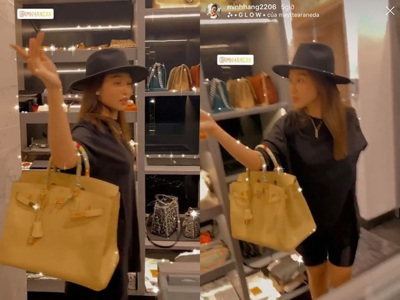 Trong nhà, giọng ca Hà thành có một tủ đựng đồ hiệu đắt giá như Hermes, Chanel, Gucci đến LV, Dior...Ảnh: chụp màn hình