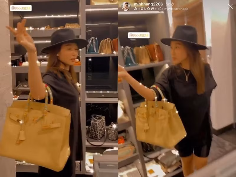 Trong nhà, giọng ca Hà thành có một tủ đựng đồ hiệu đắt giá như Hermes, Chanel, Gucci đến LV, Dior...Ảnh: chụp màn hình