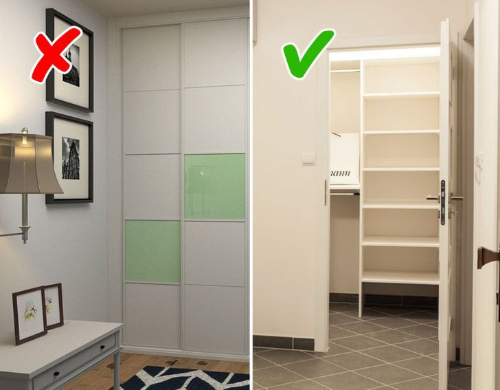 Tủ quần áo không cửa ngăn đòi hỏi nhiều không gian hơn tủ âm tường. Trái lại, sử dụng tủ này sẽ giúp gia chủ có kế hoạch cụ thể để chiếm ít không gian hơn so với nhiều tủ đặt ở khắp nơi trong nhà.