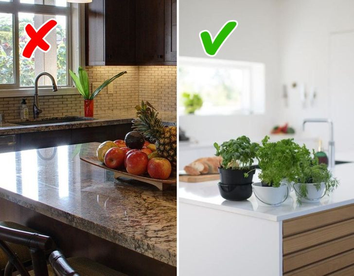 Mặt bàn bếp nên càng mỏng càng tốt. Bởi, mặt bàn quá nặng sẽ làm quá tải nội thất và khiến đồ đạc nhìn quá cồng kềnh.