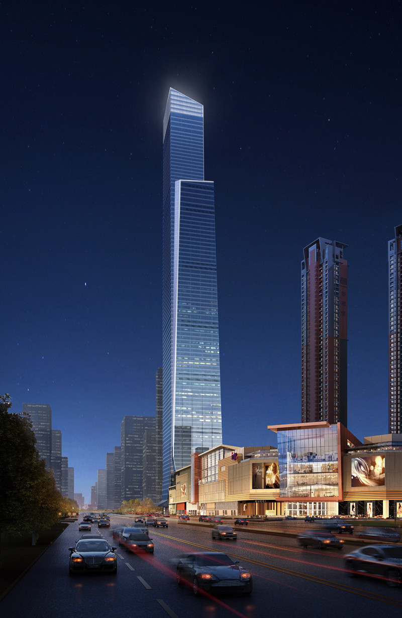 Công trình được khởi công xây dựng vào năm 2014 và mở cửa vào ngày 2/11/2020. Ban đầu, độ cao dự kiến của tòa nhà là 445 m nhưng sau đó bị cắt giảm trong quá trình xây dựng do các quy định. Ảnh: CTBUH.