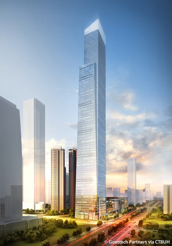 Guangxi China Resources Tower tại thành phố Nam Ninh là tòa nhà cao nhất mà Trung Quốc hoàn thiện trong năm 2020. Tòa nhà cao là 402,7 m và 86 tầng. Ảnh: Dezeen.