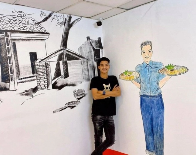 Bún đậu Mạc Văn Khoa còn mang đến phong cách dễ thương với những nét vẽ tường về anh chàng Mạc Văn Khoa. Ảnh: Internet