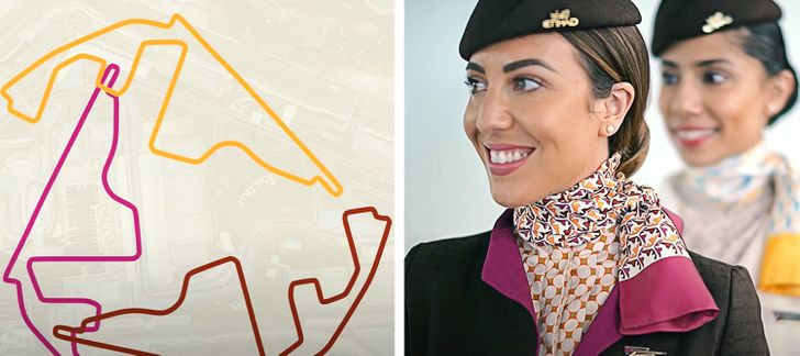 Etihad Airways là một công ty đến từ UAE. Những chiếc khăn trên cổ tiếp viên hãng hàng không này là biểu tượng của sự hợp tác kéo dài 10 năm với Formula-1.