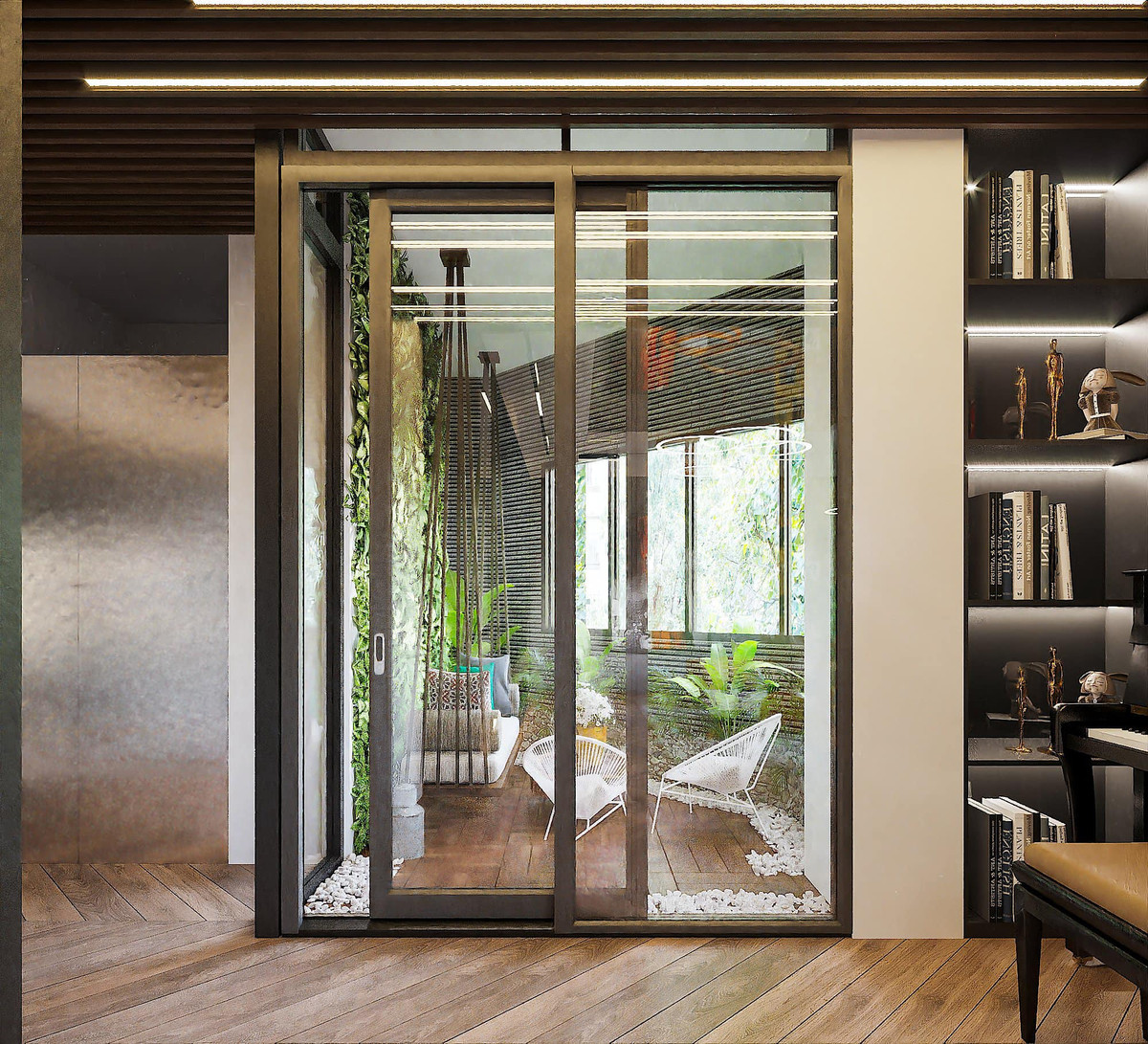 Những góc chéo của căn nhà được bố trí tiểu cảnh xanh tươi.