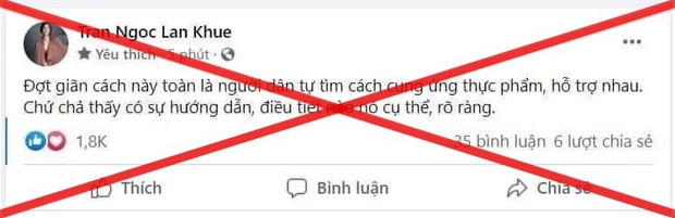 Tối 18/7, hoa khôi Áo dài Việt Nam 2014 Trần Ngọc Lan Khuê gây tranh cãi khi chia sẻ thông tin thiếu hiểu biết về công tác chống dịch tại TP HCM trên trang Facebook cá nhân. Dù đã xoá nhanh dòng trạng thái trên nhưng Lan Khuê vẫn vướng phải luồng ý kiến chỉ trích dữ dội từ khán giả. Ảnh chụp màn hình