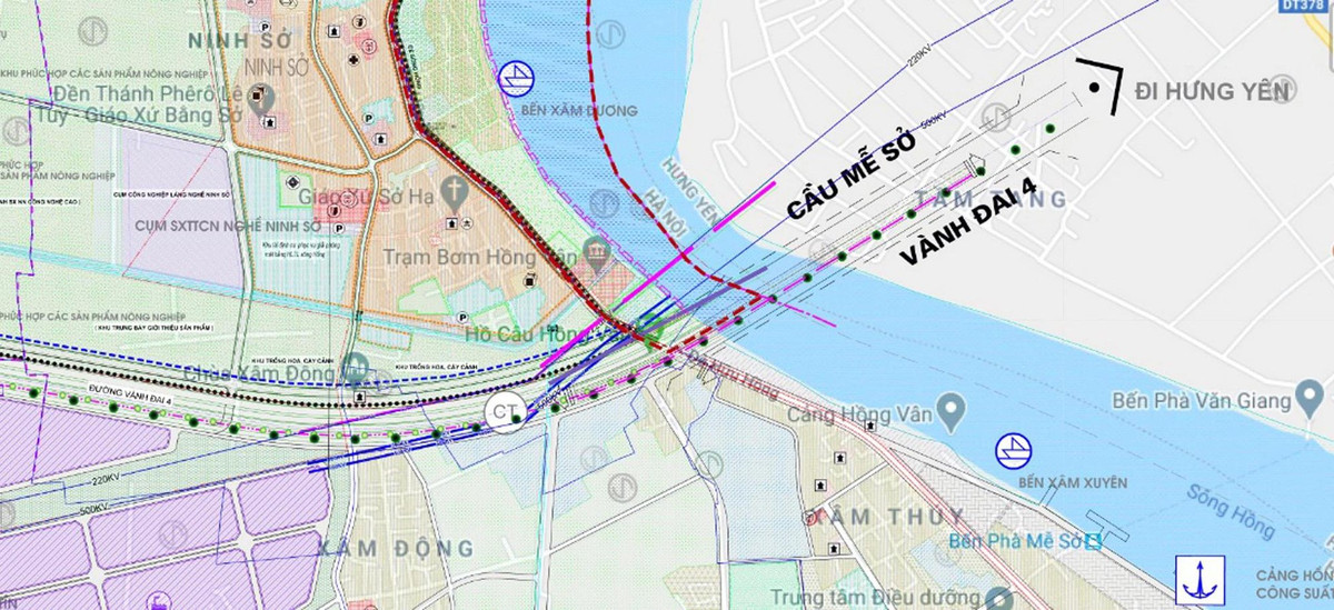 Theo quy hoạch, cầu Mễ Sở nằm trên tuyến đường vành đai 4 qua sông Hồng nối huyện Văn Giang (Hưng Yên) với Thường Tín (Hà Nội). Ảnh: Tiền phong