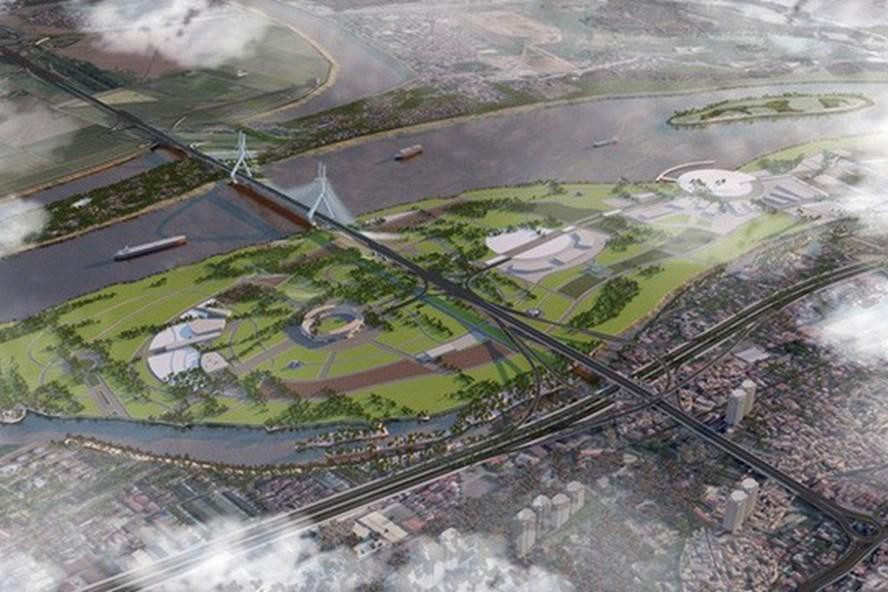 Cầu Tứ Liên là một trong số 18 công trình đường bộ vượt sông Hồng, nằm giữa cầu Long Biên và cầu Nhật Tân. Cầu có tổng mức đầu tư 17.000 tỷ đồng với quy mô 6 làn xe. Ảnh: Tiền phong