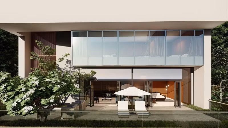 Bể bơi và phòng khách hướng thẳng ra biển, có thể ngắm trọn hoàng hôn. Ảnh: FBNV