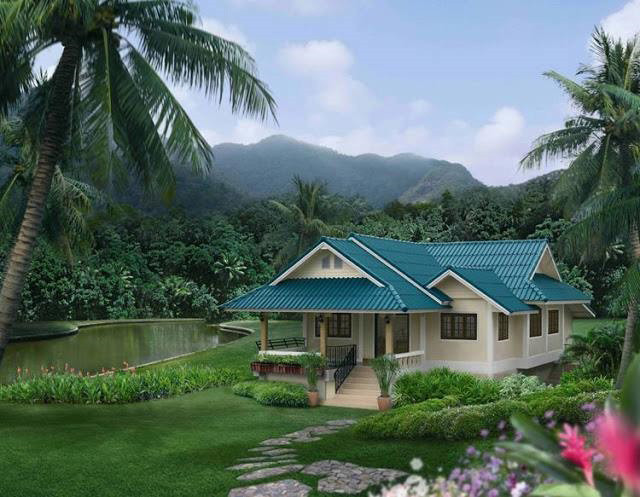 Nhà mái thái theo phong cách biệt thự cũng có thể sử dụng tôn chống nóng.