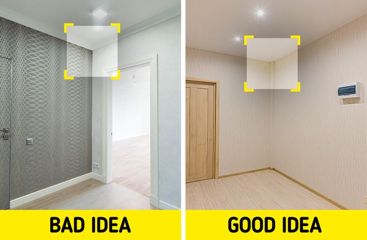 Giải pháp lý tưởng cho một căn hộ nhỏ là các đường thẳng đứng giúp các bức tường trông cao hơn. Thêm vào đó, gia chủ có thể đạt được hiệu quả tương tự nếu sơn trần nhà với màu sáng hơn tường một chút.