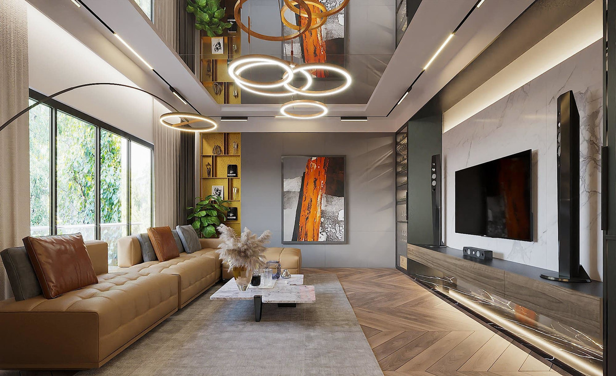 Không gian phòng khách trang nhã và hiện đại. Ảnh: FBNV