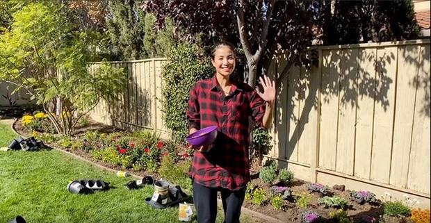 Người đẹp từng giới thiệu khu vườn với nhiều loại quả như dưa hấu, chanh, cherry, dâu tây, cà chua...Ảnh: FBNV