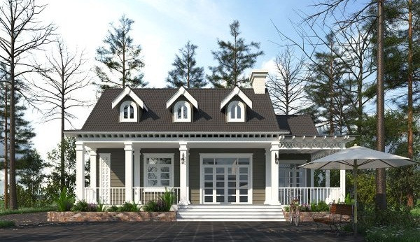 Mẫu nhà vườn mang phong cách châu Âu với gam màu tối chủ đạo. Gara ô tô được xây dựng ngay cạnh nhà, thuận tiện cho việc dừng đỗ, đi xe. Ảnh: Thietkethicongnhadep.