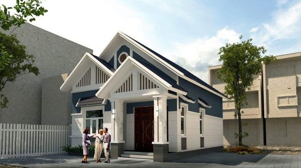 Nhà vườn 1 tầng có thiết kế sân chơi ở phía trước, phía sau là không gian vườn. Về công năng sử dụng, nhà gồm 2 phòng ngủ, 1 phòng khách, 1 phòng bếp. Ảnh: Thietkethicongnhadep.