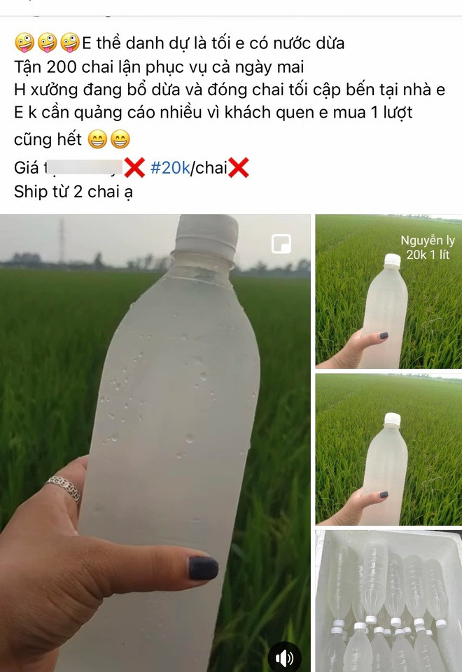 Người bán còn quảng cáo nước dừa 100% nguyên chất, không chất bảo quản, không pha loãng nên có thể để trong tủ lạnh 2-3 ngày.