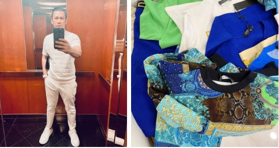 Đại gia Đức Huy bỗng hóa tín đồ shopping khi sắm sanh cả chục bộ quần áo hiệu Versace cho thiếu gia nhà mình.