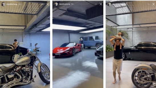 Có vẻ như vợ chồng Cường Đô La - Đàm Thu Trang biến garage siêu xe thành khu vui chơi cho ái nữ Suchin. Nguồn ảnh: FBNV, Instagram