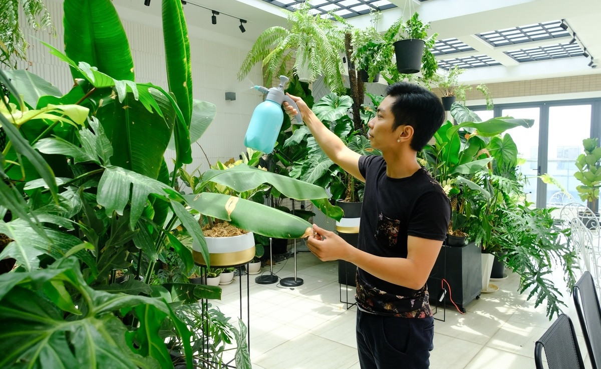 Mỗi ngày anh chỉ mất khoảng 30 phút để chăm vườn cây thay vì hoa hồng phải mất 3 tiếng. Ảnh: Ngoisao