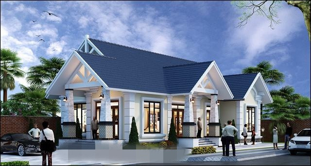 Mẫu cấp 4 mái thái 4 phòng ngủ kiểu biệt thự lợp ngói. Ảnh: Thietkenhadepmoi