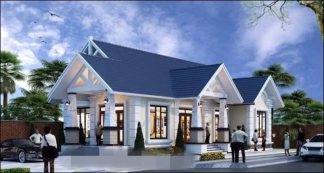 Mẫu cấp 4 mái thái 4 phòng ngủ kiểu biệt thự lợp ngói. Ảnh: Thietkenhadepmoi