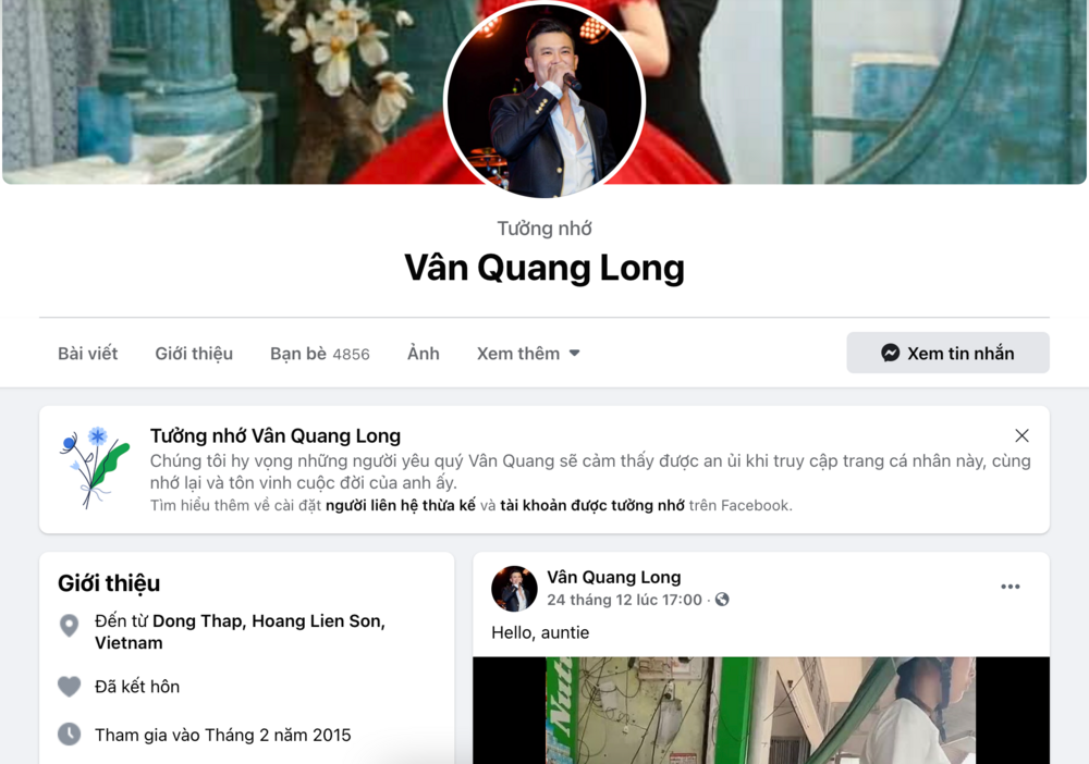 Facebook ca si Van Quang Long chuyen sang che do tuong nho