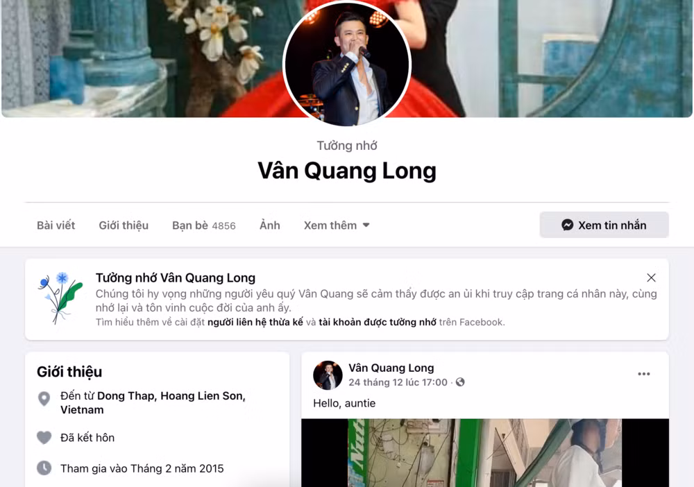 Facebook ca si Van Quang Long chuyen sang che do tuong nho