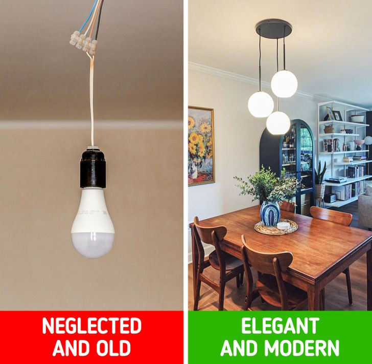 Hãy quên đi những bóng đèn cũ trên cao và sử dụng ánh sáng có thể chiếu mọi góc của căn phòng. Khi đảm bảo ánh sáng, căn phòng sẽ trở nên mới mẻ và cuốn hút hơn.