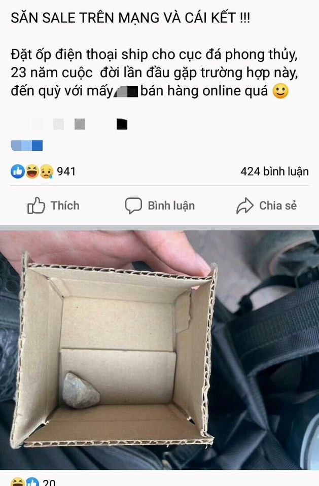 Cứ tưởng sẽ nhận được cái ốp điện thoại vừa rẻ vừa đẹp. Ấy vậy mà khi mở hộp hàng, chính chủ “đứng hình” khi bên trong vỏn vẹn một cục đá.