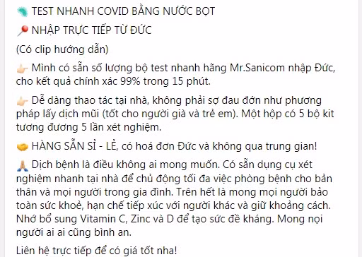 Kit test nhanh COVID-19 bang nuoc bot tran lan... coi chung 
