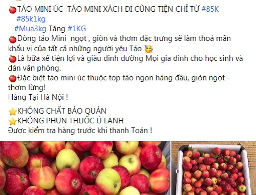 Gần đây, trên chợ mạng xuất hiện nhiều bài rao bán táo mini Úc với các mức giá khác nhau.