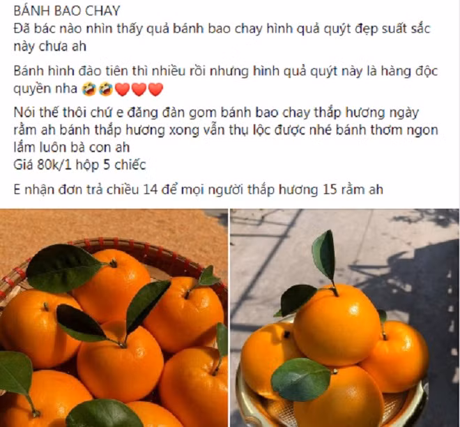 Trước Rằm Tháng Giêng, trên chợ mạng xuất hiện nhiều người rao bán bánh bao hình quả quýt khá lạ mắt. Loại bánh bao này có giá từ 75.000 - 90.000 đồng/set gồm 5 chiếc; set 10 chiếc có giá 160.000 đồng.