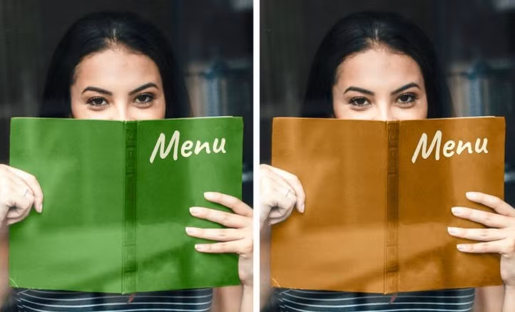 Màu sắc trên thực đơn của nhà hàng cũng có ảnh hưởng rất lớn tới tâm lý khách. Những nơi muốn làm nổi bật sự tươi ngon của đồ ăn thì họ sẽ cho du khách một thực đơn màu xanh.