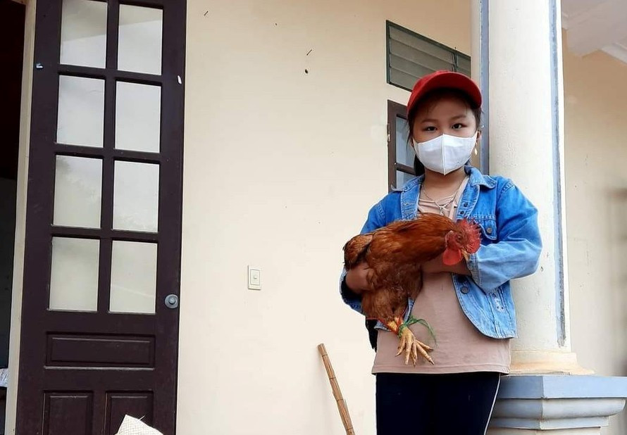 Be 8 tuoi om mot con ga, bao gao, bi do den ung ho khu cach ly