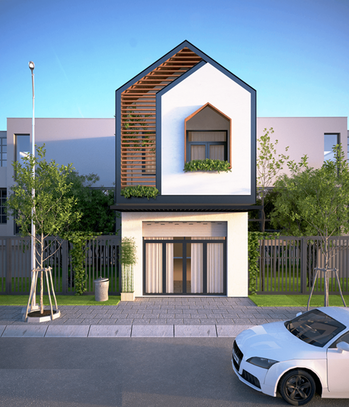 Nhà ống 2 tầng hiện đại với hệ thống cửa kính cường lực chắc chắn, có thể cách âm. Ảnh: Xaydungso