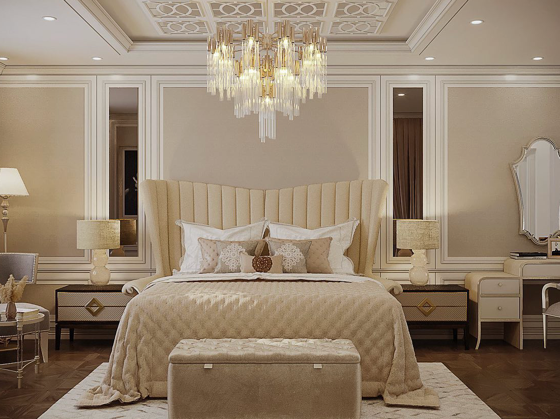 Phòng ngủ của nữ ca sĩ có tông màu kem dịu mát và ấm cúng.