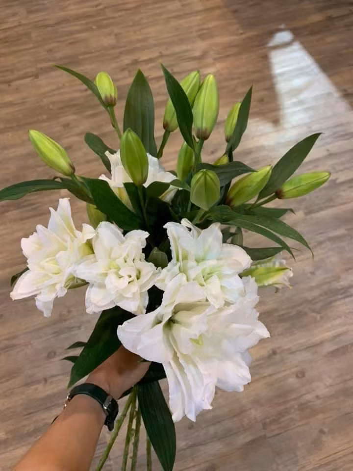 Giá hoa ly kép dao động từ 180.000 - 250.000 đồng/bó (5 cành). Ảnh: Facebook.