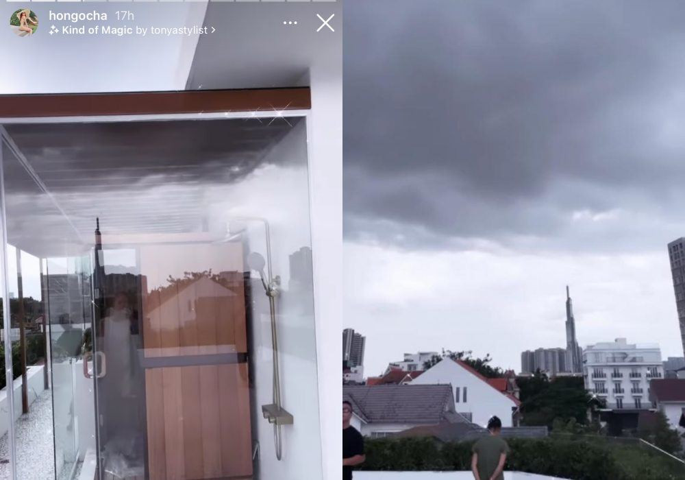 Nữ ca sĩ còn đầu tư hẳn một phòng xông hơi ở sân thượng với view "khủng" nhìn ra quang cảnh thành phố. Nguồn ảnh: FBNV, Instagram