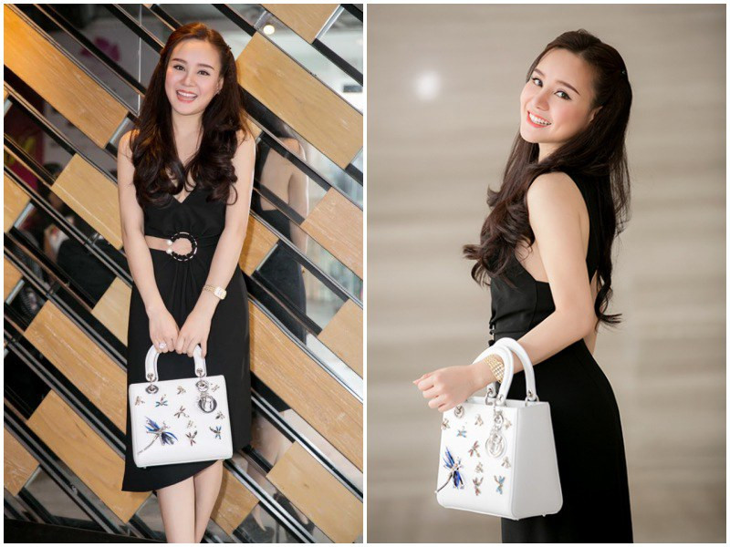Bên cạnh đó, Vy Oanh còn thường xuyên xuất hiện với chiếc túi Lady Dior trắng, đính loạt charm độc đáo giá hơn 100 triệu đồng.