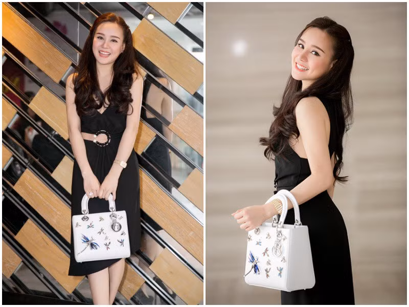 Bên cạnh đó, Vy Oanh còn thường xuyên xuất hiện với chiếc túi Lady Dior trắng, đính loạt charm độc đáo giá hơn 100 triệu đồng.