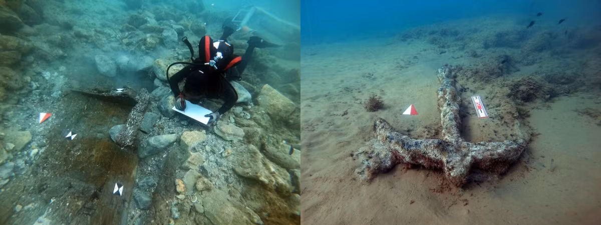 Hai mỏ neo còn lại được làm bằng sắt và có niên đại vào khoảng thế kỷ thứ 7 sau Công nguyên. Ảnh: Soprintendenza del Mare.