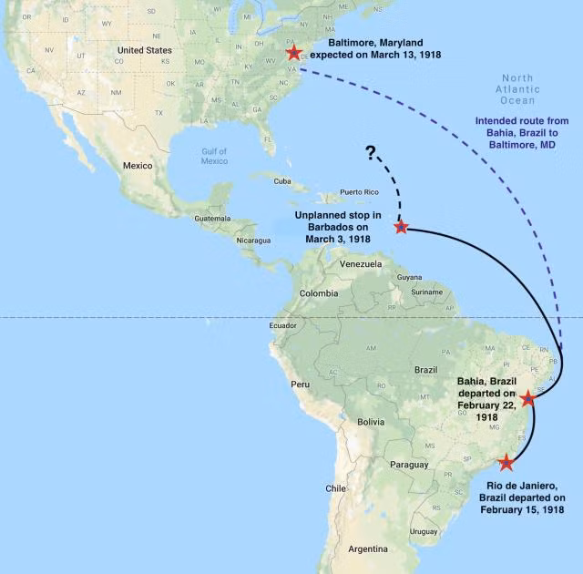 Số quặng mangan này rất quan trọng đối với Mỹ sau khi nước này tham gia Chiến tranh thế giới 1 vào năm 1917. Tàu USS Cyclops đã thu thập số quặng này ở Brazil. Sau đó, theo kế hoạch, con tàu dừng lại ở Barbados trước khi quay về thành phố Baltimore, Mỹ. Ảnh: USNI.