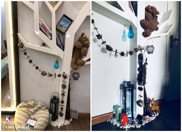 Vì trần chung cư thấp chỉ hơn 3m, không bị dầm, xà ngang nên chị không làm trần thạch cao. "Nhà không có trần thạch cao nên mình chọn kiểu đèn tuýp đặc biệt một chút có thể bật toàn màu trắng hoặc toàn màu vàng cho 2 mùa đông và hè đỡ bị quê mà vẫn thay đổi tạo cảm giác mới mẻ khi sang mùa", chị Lan Anh cho hay.