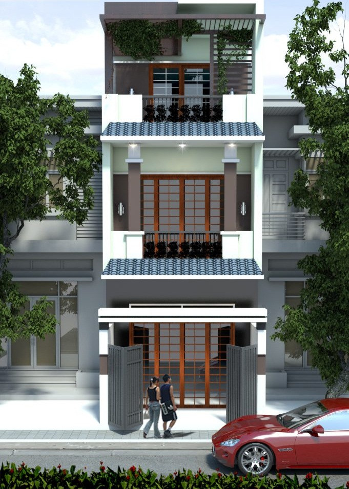 Phong cách Nhật được vận dụng linh hoạt trong thiết kế nhà phố. Ảnh: Songphatconstruction.