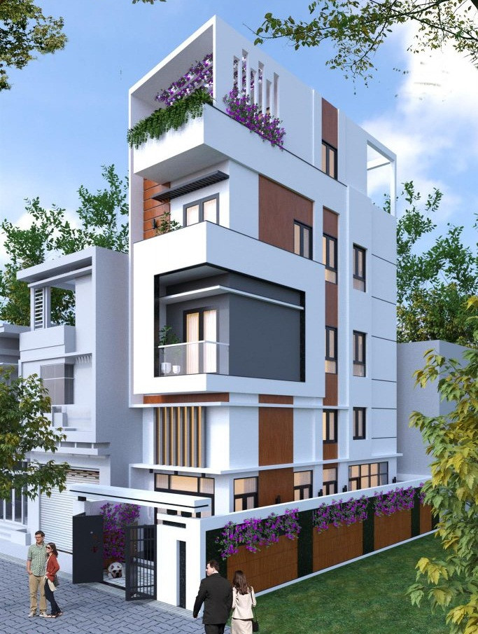 Nhà phố với các hình khối vuông vức, khỏe khoắn ngày càng được ưa chuộng ở thành thị. Ảnh: Songphatconstruction.