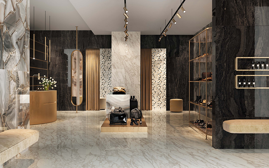 Gạch vân đá cẩm thạch mang vẻ đẹp sang trọng được sử dụng nhiều trong biệt thự cao cấp. Ảnh: Vietceramics.