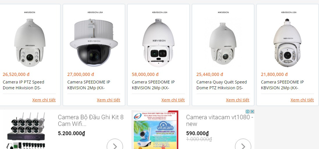 Ở phân khúc cao cấp, các loại camera nhập khẩu có giá từ hơn 10 triệu đồng trở nên. Ảnh chụp màn hình.