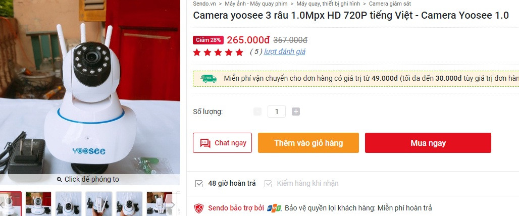 Loại này có thể theo dõi đối tượng di chuyển, đối tượng đi đâu camera quay theo đó. Thời gian bảo hành sản phẩm là 12 tháng. Ảnh chụp màn hình.