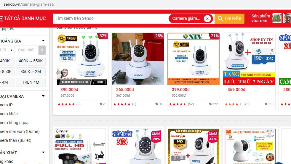 Ở phân khúc giá rẻ, khách hàng không khó để lựa chọn các loại camera giám sát với giá từ 300.000 - 500.000 đồng. Ảnh chụp màn hình.